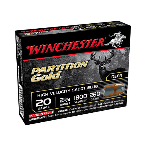 Winchester  Supreme Partition Gold Sabot Slugs - 20 Gauge 2 3/4" 260gr. (Per 5) - RTP Armor